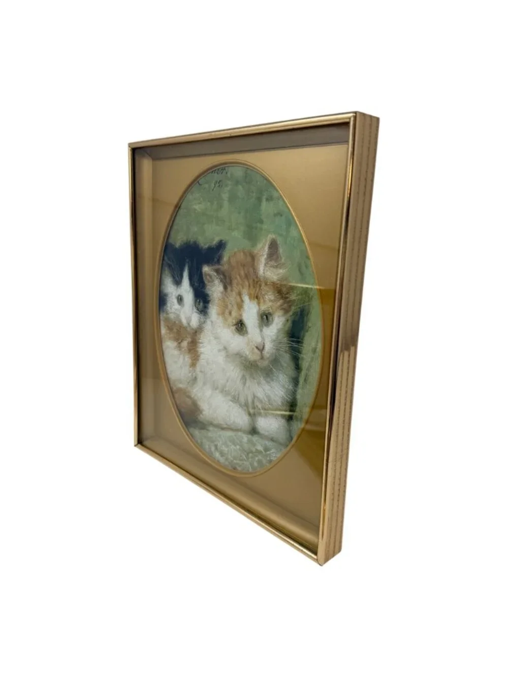 Vintage Brass Oval and Rectangular Inset Mat Photo Frames Set 3 Shadow Box Style